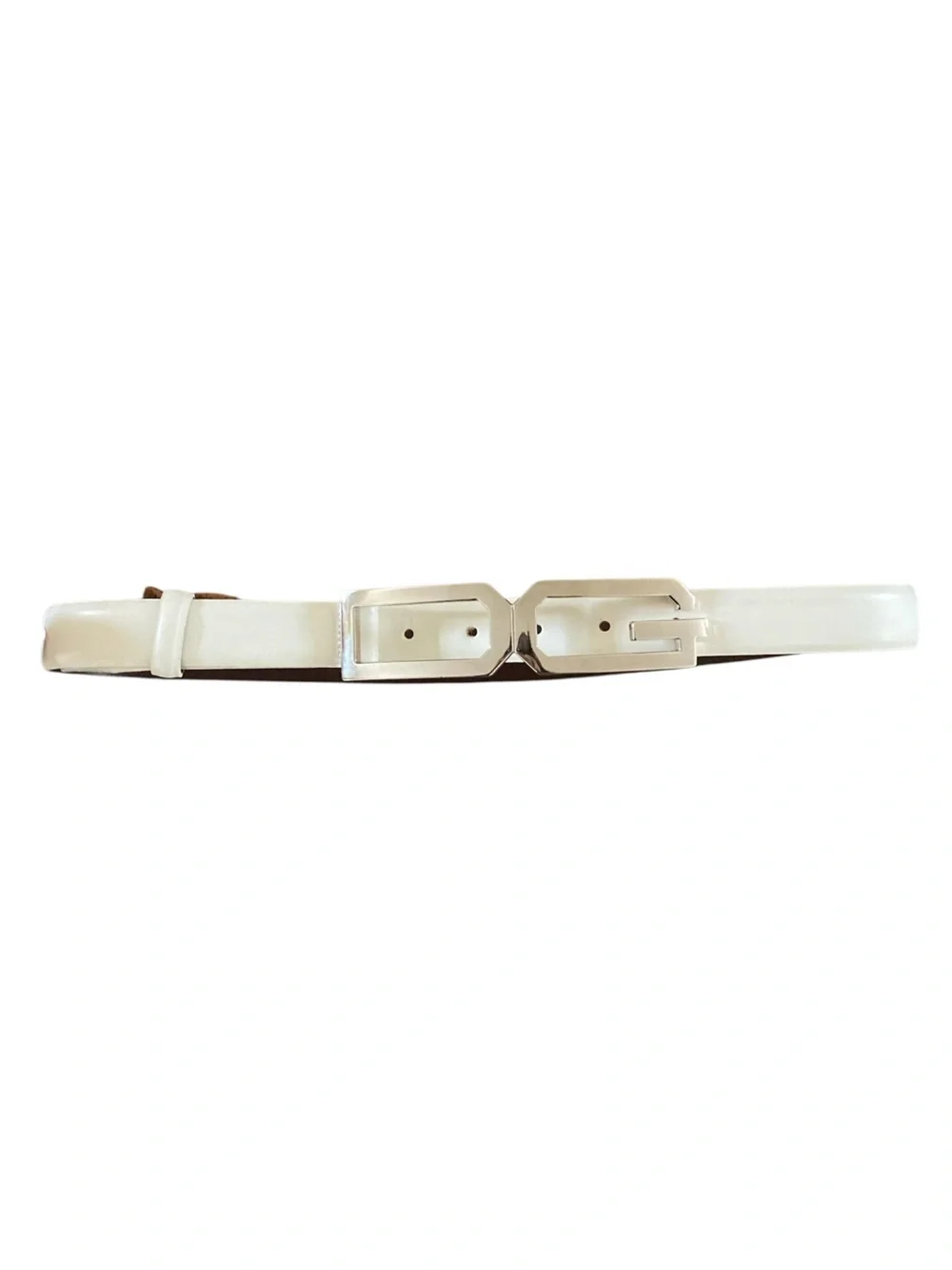 Dolce & Gabbana Ivory Leather Geometric DG Buckle Belt Made in Italy 80cm